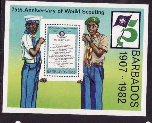 Barbados-Sc#593- id9- unused NH sheet-Boy Scouts-1982-