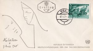 Austria 1960 Sc#650 WORLD REFUGEE YEAR Single in a FDC of JEAN COCTEAU