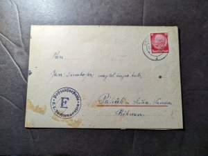 1941 Censored Germany Cover Oranienburg to Patecek Bohemia and Moravia