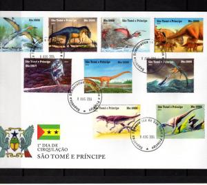 Sao Tome & Principe  2004 DINOSAURS Set Perforated in official FDC