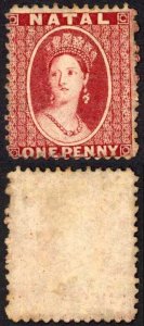 Natal SG18 1d Lake No Wmk Perf 13 Mint (no gum)  Cat 150 pounds