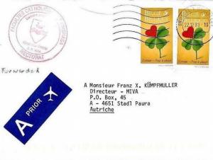 CONGO MAIL Forwarded BELGIUM 1999 Kinshasa Cachet Missionary Air Mail MIVA CM109