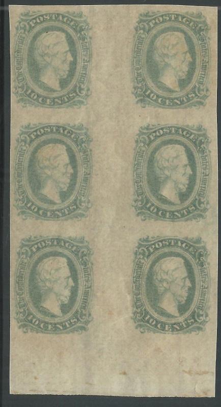 CSA Scott #11d (AD) Green Mint OG NH Gutter Block of 6 Confederate Stamps VF