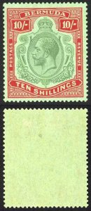 Bermuda SG92 10/- Green and red/Pale emerald Superb M/M Cat 140 pounds