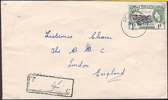 ST HELENA 1960 Commercial cover to BBC London - scarce Tax mark............34768