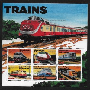 Gabon STampWorld 1565-1576 Locomotives' Trains m/s MNH