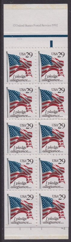 US 2593a BK195 Flag I Pledge Allegiance 29c booklet #1111 (10 stamps) MNH 1992