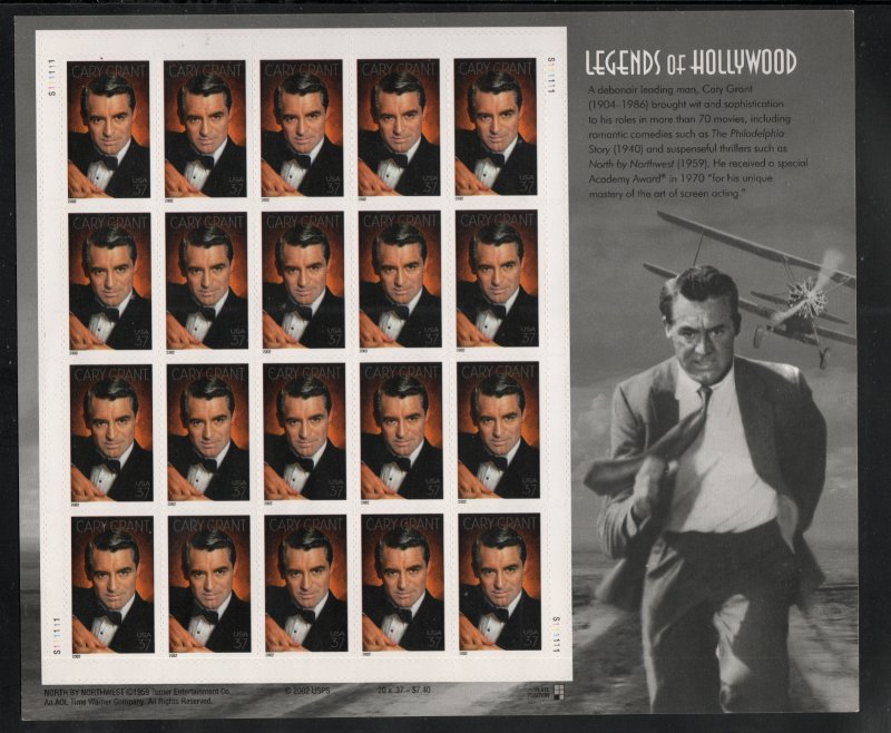 ALLY'S STAMPS US Plate Block Scott #3692 37c Cary Grant - Pane [20] MNH [FP-01]