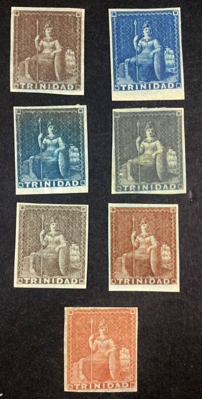 MOMEN: TRINIDAD SG #2-8 1851-55 BLUE PAPER IMPERFS MINT OG H LOT #68150*