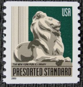 US #3769 MNH Coil Single, NY Public Library Lion SCV $.20 