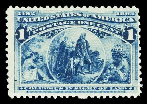 Scott 230 1893 1c Deep Blue Columbian Issue Mint Fine OG NH Cat $32.50