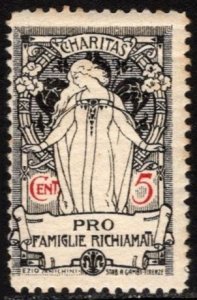 1914 Italy WW I Charity Poster Stamp 5 Centisimos Pro Family Richiamati