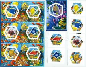 TCHAD CHAD 10 SHEETS COLLECTION IMPERF FISHES MARINE LIFE