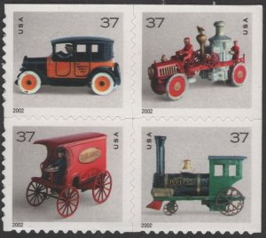 SC#3642-45 37¢ Antique Toys Booklet Block of Four (2002) SA