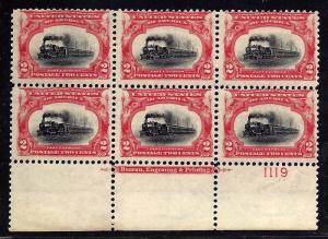 295 Mint,OG,NH... Plate Block of 6 w/Imprint... SCV $475.00