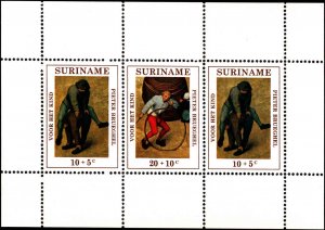 Suriname #B179a, Complete Set, S/S Only, 1971, Children, Art, Never Hinged