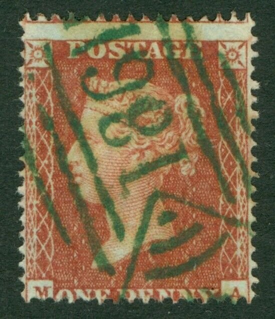 SG 17 1d red-brown. Very fine used with an Irish '186' numeral in bright green