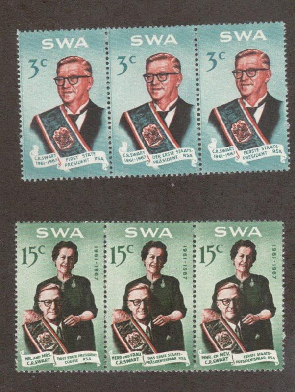 South West Africa 312b - 313b - President.  MLH. OG. Strips Of 3.  #02 SWA312B