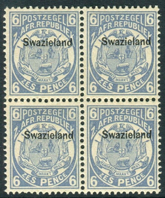 SWAZILAND-1889-90 6d Blue.  An unmounted mint block of 4 Sg 6