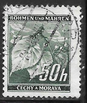 Czechoslovakia Bohemia and Moravia 26: 50h Linden Leaves and bud, used, F-VF