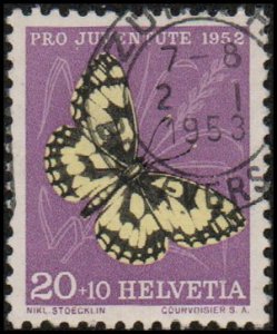 Switzerland B219 - Used - 20c+10c Barred-wing Butterfly (1952) (cv $0.80)