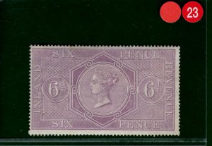 GB QV Stamp SG.F17 6d Postal Fiscal Fine Mint LMM (1867) Cat £110+ RRED23