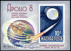 Hungary #C284 Cat$20, 1969 Man's First Flight Around the Moon, imperf. souven...