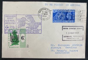 1951 Manchester England First All Up Airway Letter Services By BEA Cover 130