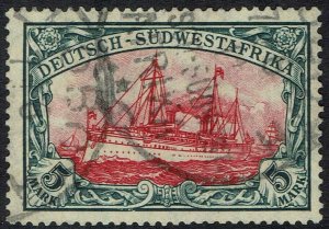 GERMAN SOUTH WEST AFRICA 1906 YACHT 5MK WMK LOZENGES USED 