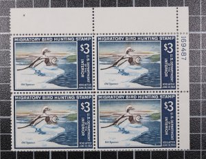 Scott RW34 1967 $3.00 Duck Stamp MNH Plate Block UR 169487 SCV - $550.00