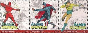 Aland Finland 2011 Popular comics American super heroes set of 3 stamps in strip