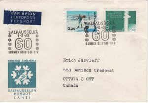 Finland 1968 Cover Sc Sc 454 Skiers, Sc 450 Northern Lights Exhibition Cancel