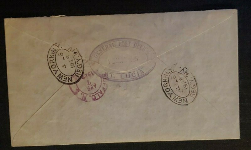 1925 Castries St Lucia Cover to Buffalo NY via New York City Registered Cover