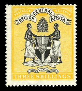 British Central Africa #38 (SG 38) Cat£180, 1896 3sh yellow and black, hinge...