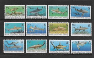 SHARKS - BRITISH INDIAN OCEAN TERRITORY #151-62 MNH