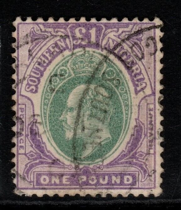 SOUTHERN NIGERIA SG32ab 1907 £1 GREEN & VIOLET HEAD DIE B USED 