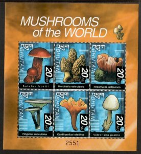 Bhutan 2000 - Mushrooms - Sheet of 6 Stamps - Scott #1269 - MNH