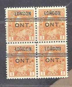 Canada # 105xx MINT NH 1c KGV ADMIRAL BLOCK OF 4 LONDON ONT PRE-CANCEL BS29989