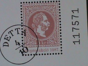 ​HUNGARY-KING FRANZ JOSEF I PROOF S/S SHEETVF 40TH STAMP SHOW-FANCY CANCEL