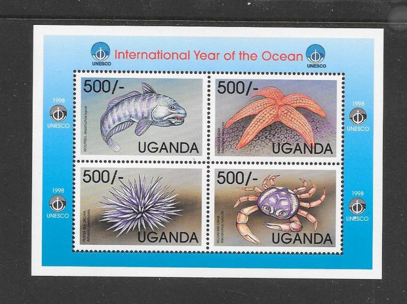 FISH - UGANDA #1595  YEAR OF THE OCEAN   SHEET OF 4  MNH