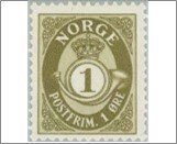 Norway Used NK 197   Posthorn and Lion III (wmk) 1 Øre Grey olive