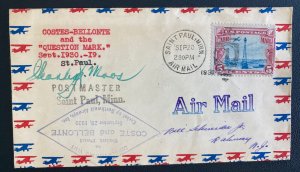 1930 St Paul NN USA Airmail cover  Welcomes Coste & Bellonte Postmaster Signed