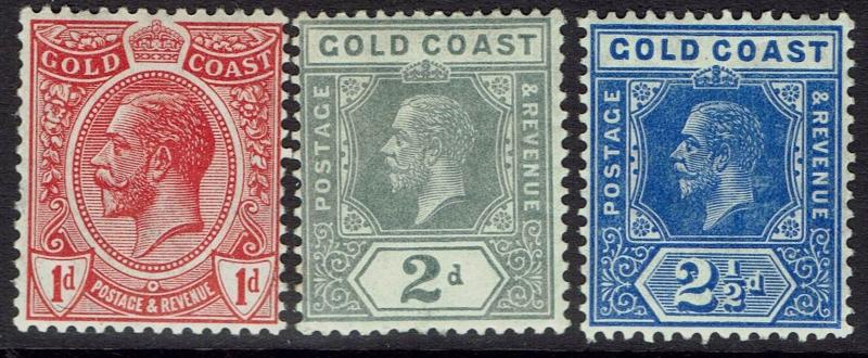 GOLD COAST 1913 KGV 1D 2D AND 21/2D WMK MULTI CROWN CA