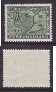 Newfoundland-Sc#223- id30-unused og hinged 20c- 1626 Map-1933-