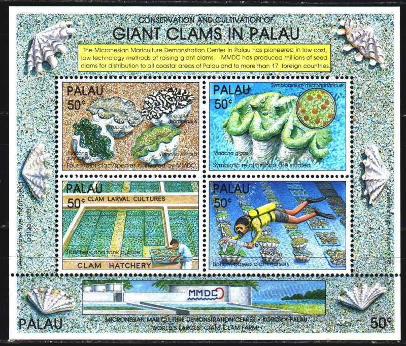 Palau. 1991. bl11. Giant mollusks, fauna. MNH.