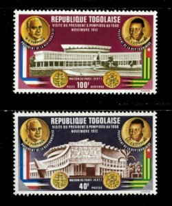 Togo 1972 - Presidents Pompidou, Eyadema - Set of 2 Stamps Scott 826, C189 - MNH