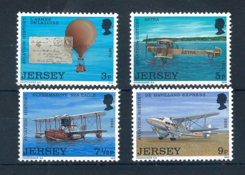 Jersey 1973 Jersey Aviation History (1st series) set of stamps. MNH. Sg 89-92