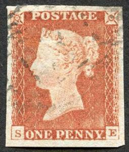 1841 Penny Pale Red worn Plate (SE) Plate 63 SUPERB MASSIVE Four Margins