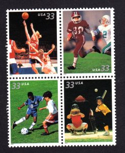 3399-3402  Youth Team Sports BLOCK (IN CORRECT ORDER ) MNH