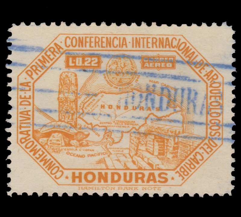 HONDURAS 1947 AIRMAIL STAMP. SCOTT: C165. USED.